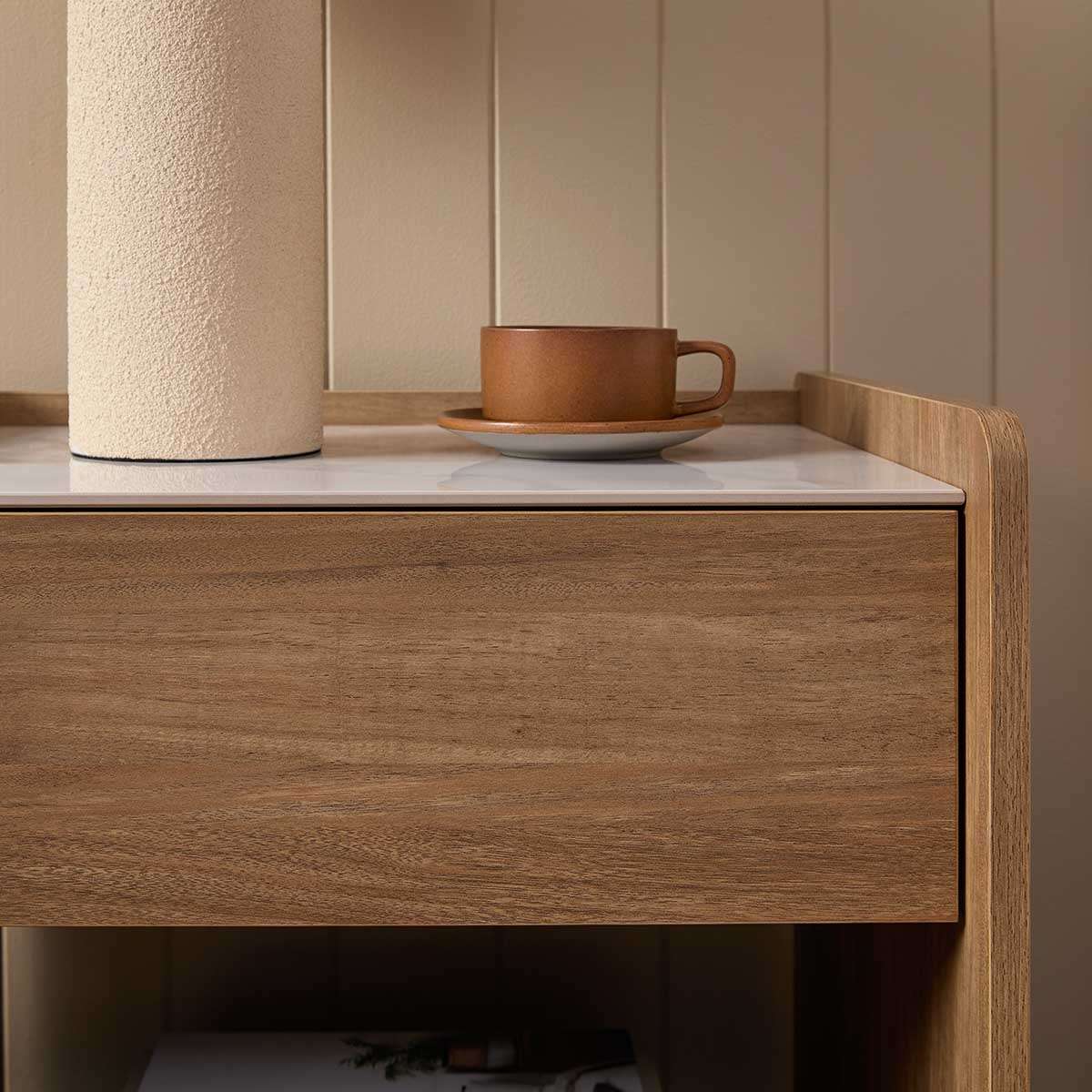Avery Stone Top Bedside Table - Pecan - Image 2