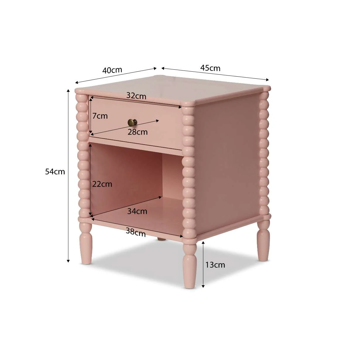 Betti Bobbin One Drawer Bedside Table - Pink - Image 9
