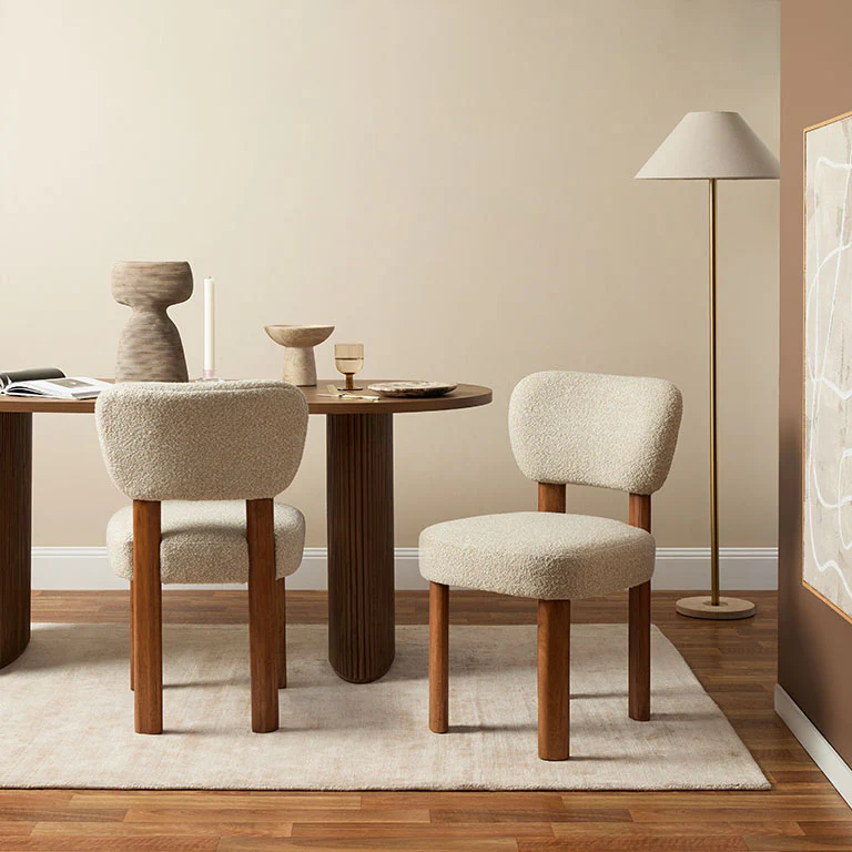 Coco Boucle Dining Chair - Set of 2 - Cream/Walnut