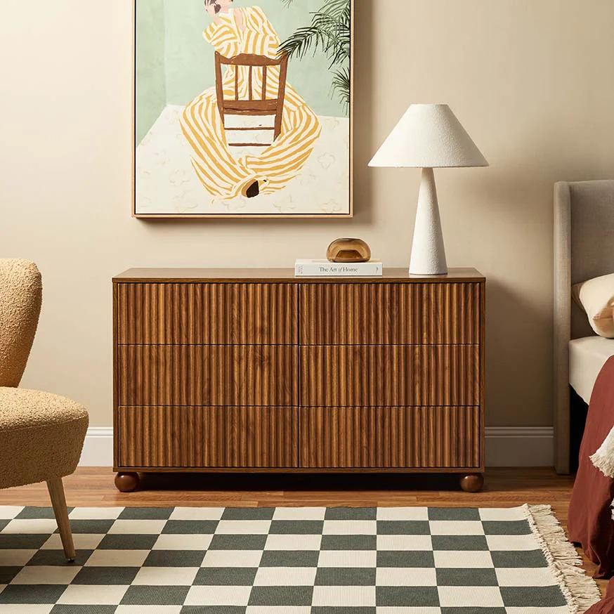 Deven Ball Feet Six Drawer - Walnut