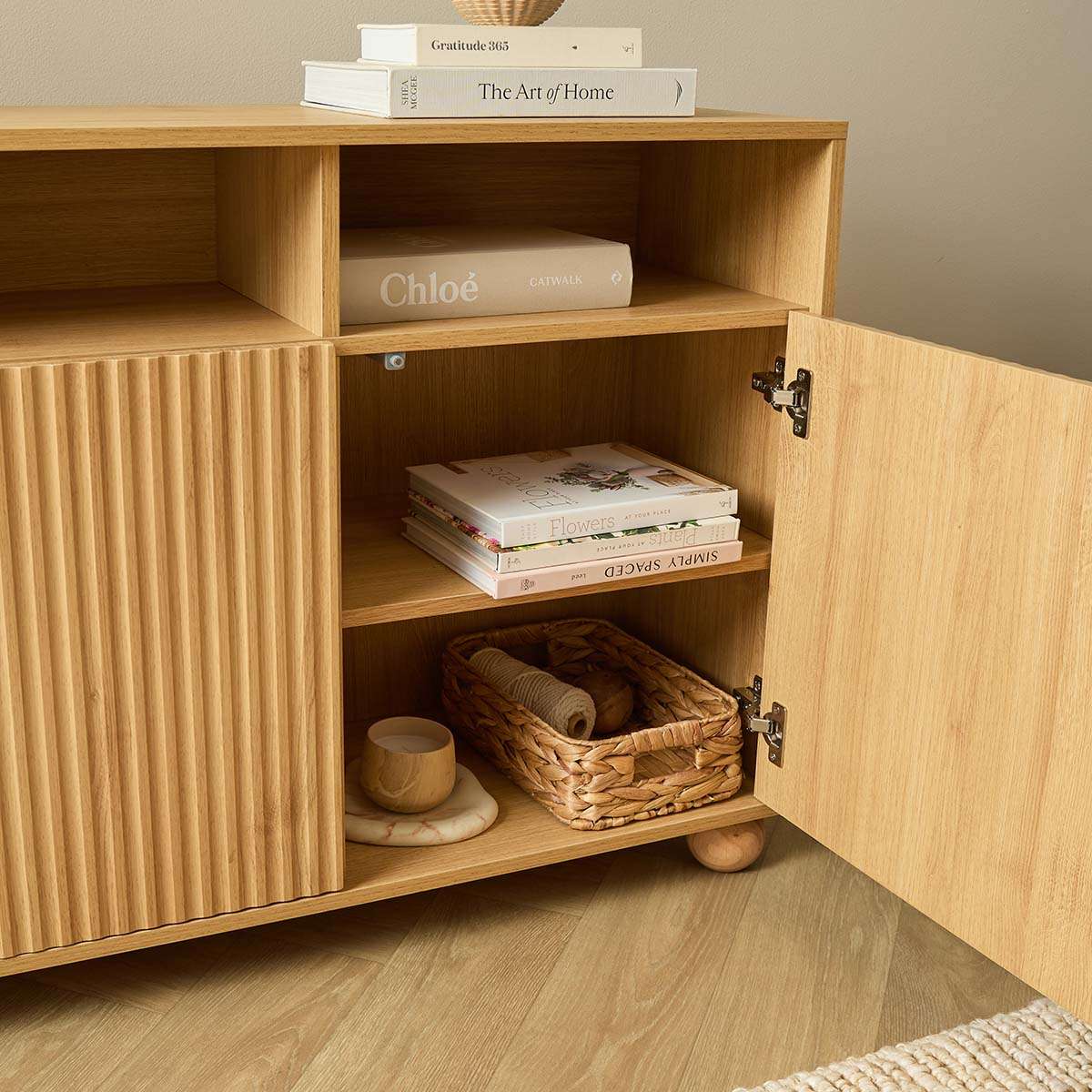 Deven Ball Feet Storage Console Table - Natural - Image 4