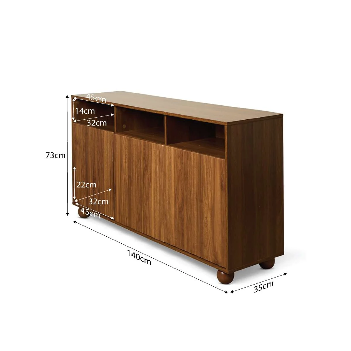 Deven Ball Feet Storage Console Table - Walnut - Image 6