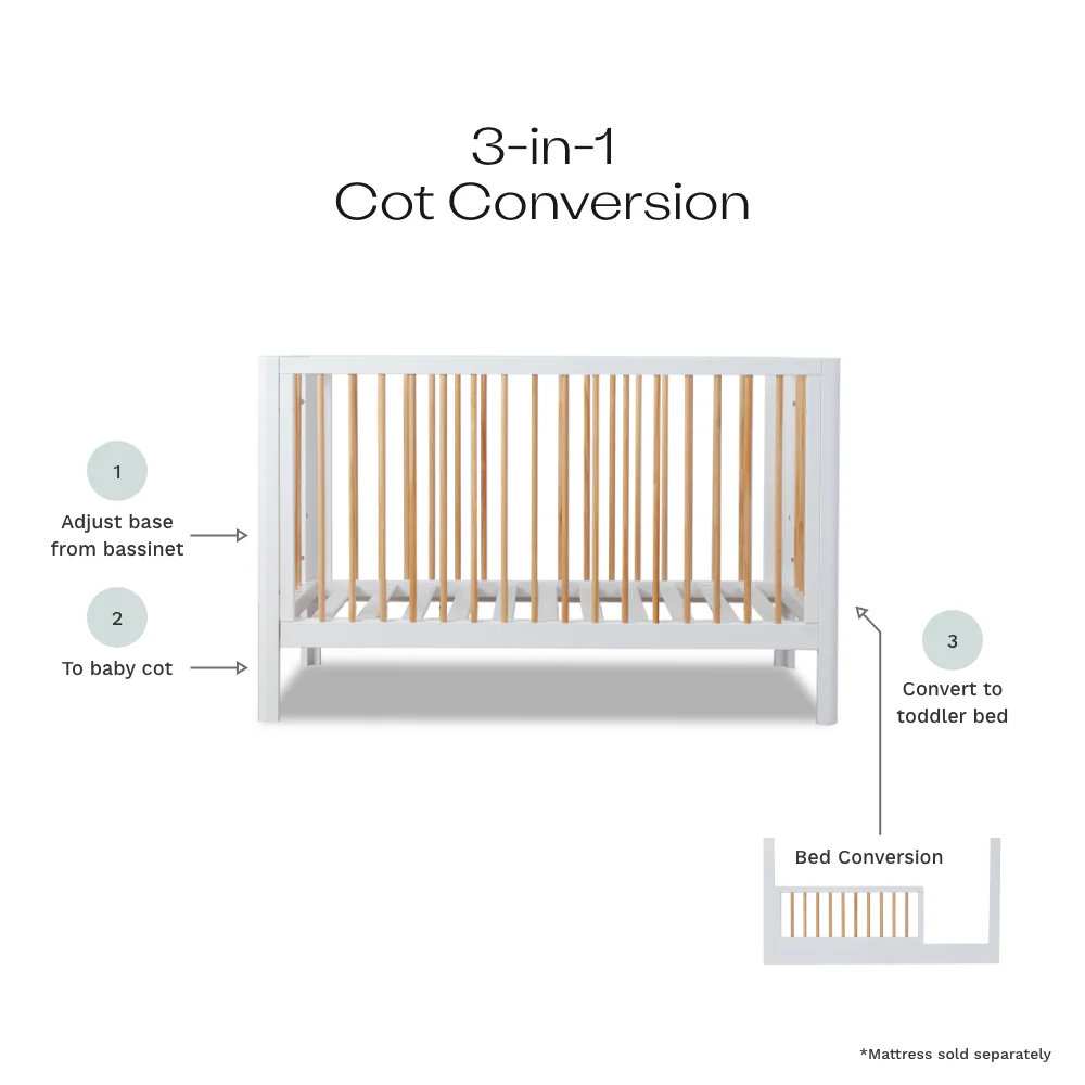 Fraser White/Natural Coastal 3-in-1 Conversion Cot Bundle