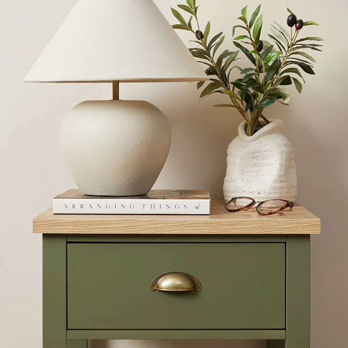 Hastings Bedside Table - Olive Green/Natural - Image 2