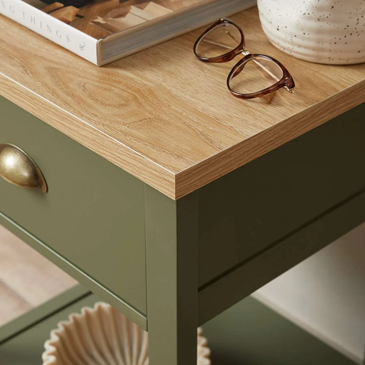 Hastings Bedside Table - Olive Green/Natural - Image 6