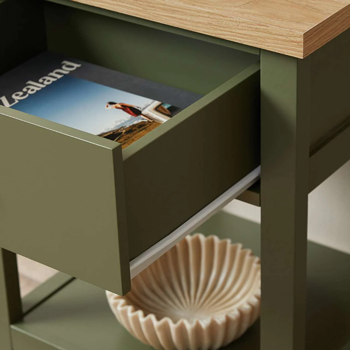 Hastings Bedside Table - Olive Green/Natural - Image 7