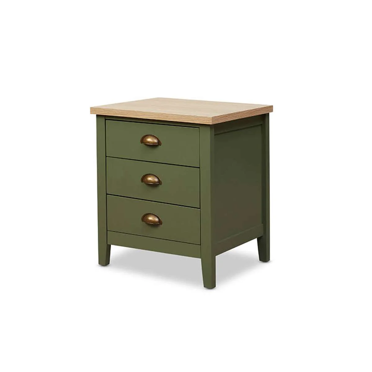 Hastings Three Drawer Bedside Table - Olive Green/Natural - Image 14