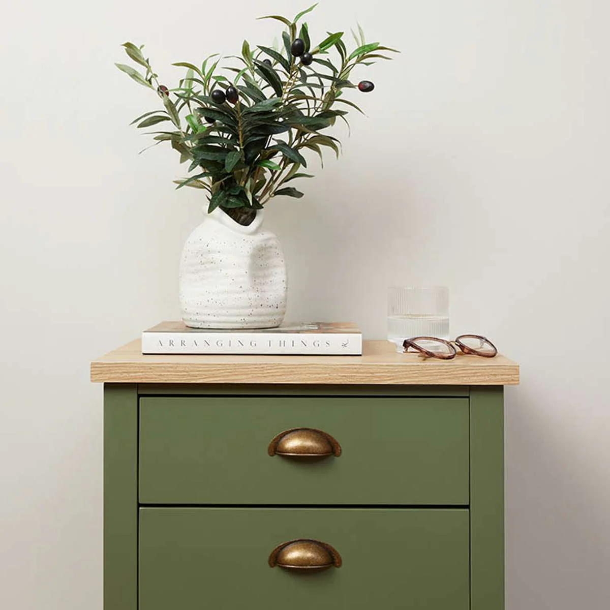 Hastings Three Drawer Bedside Table - Olive Green/Natural - Image 2