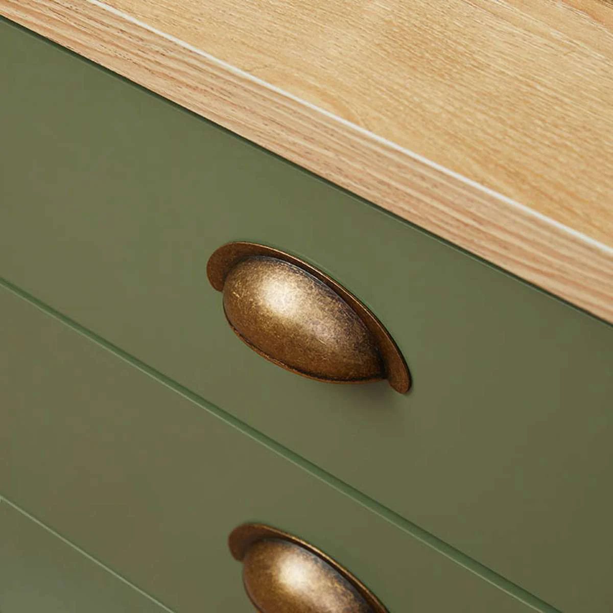 Hastings Three Drawer Bedside Table - Olive Green/Natural - Image 9
