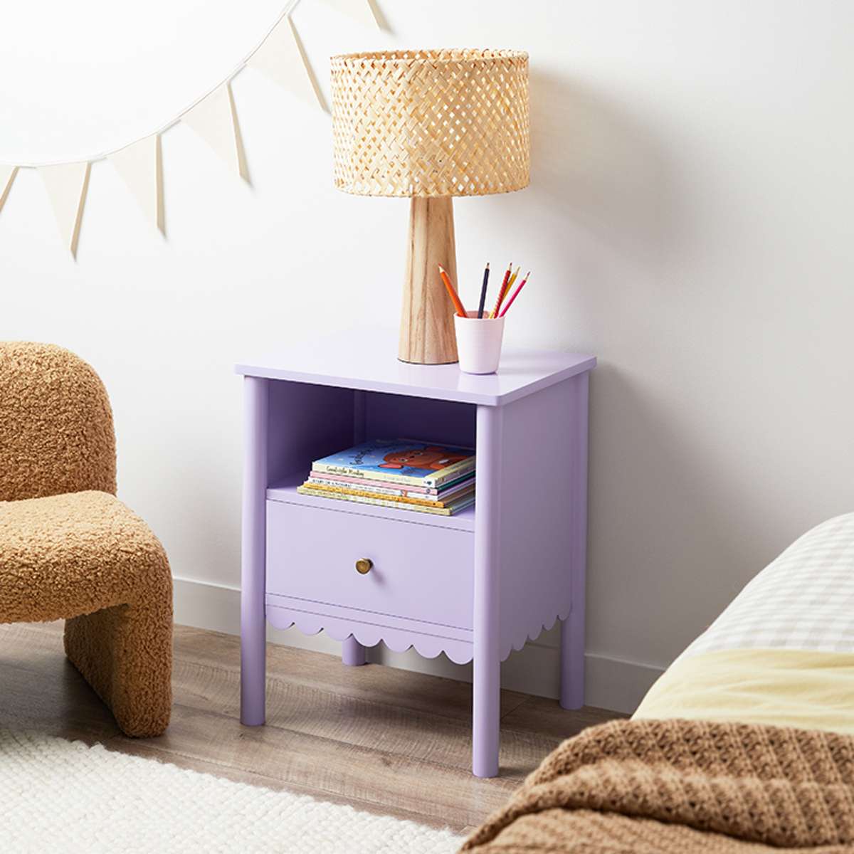 Maisie Scalloped Bedside Table - Lilac - Image 3