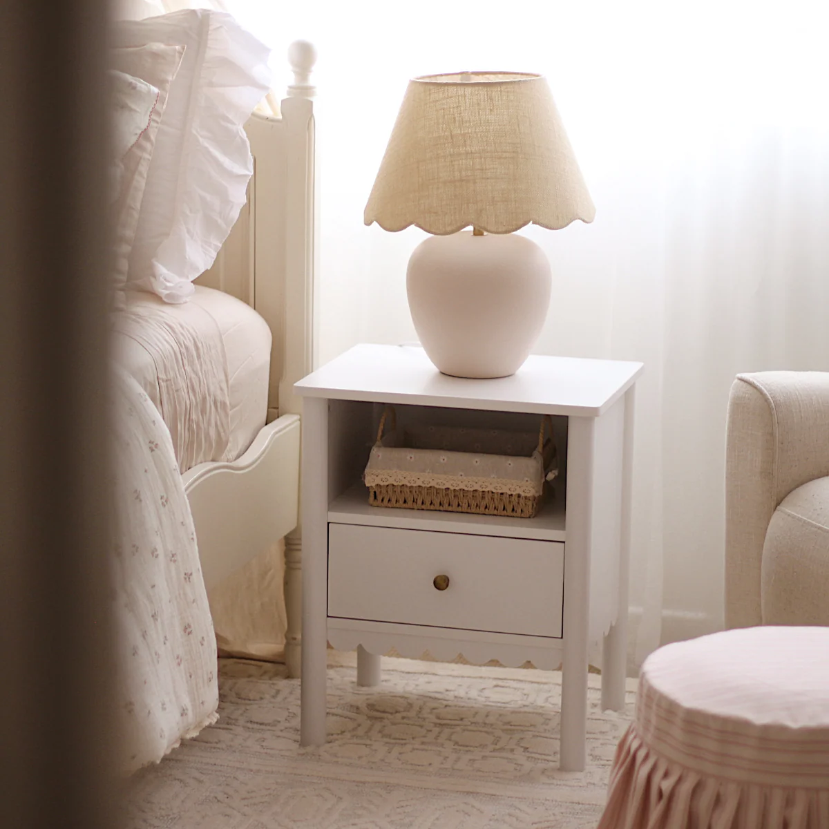 Maisie Scalloped Bedside Table - White - Image 3