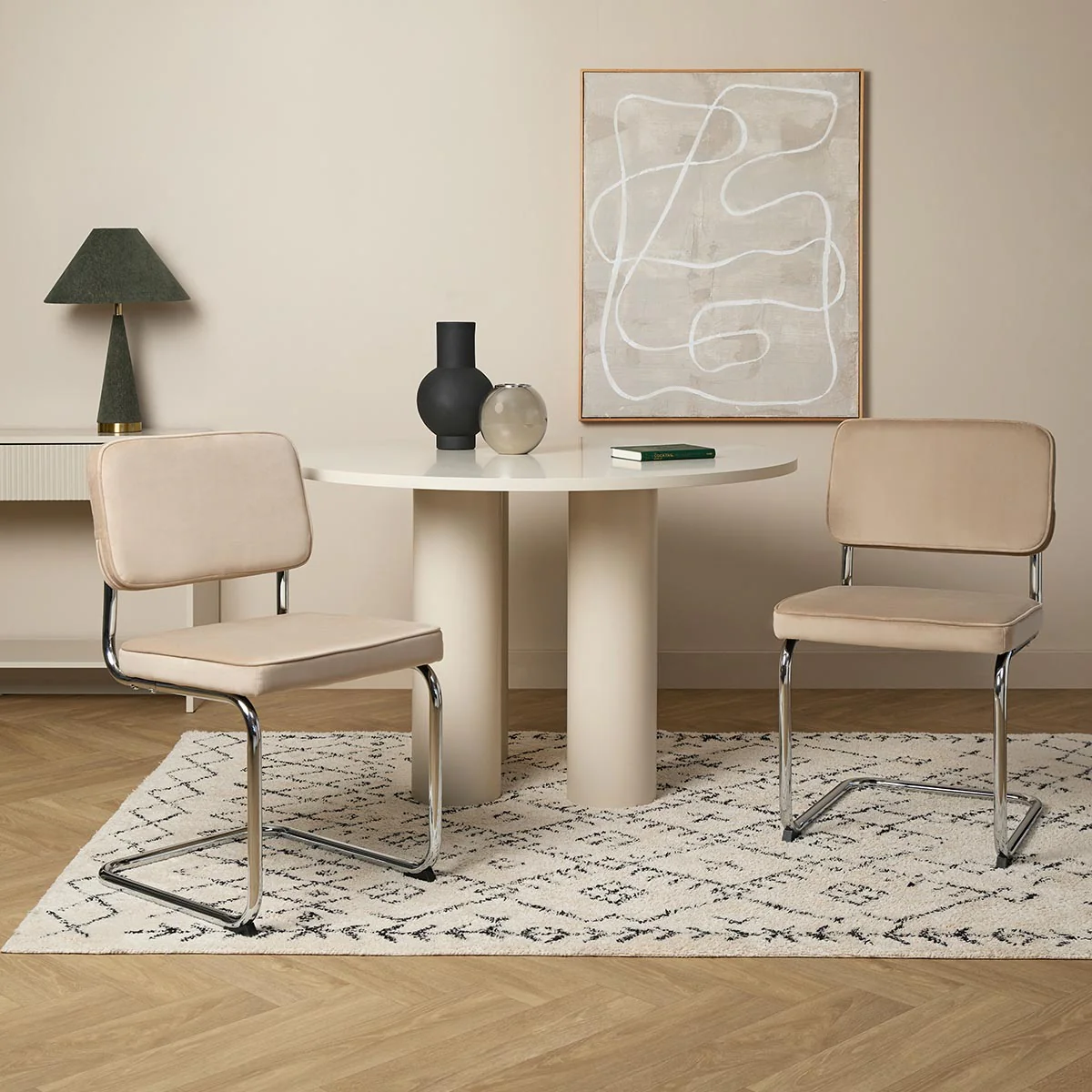 Marcel Chrome Dining Chair - Set of Two - Mushroom