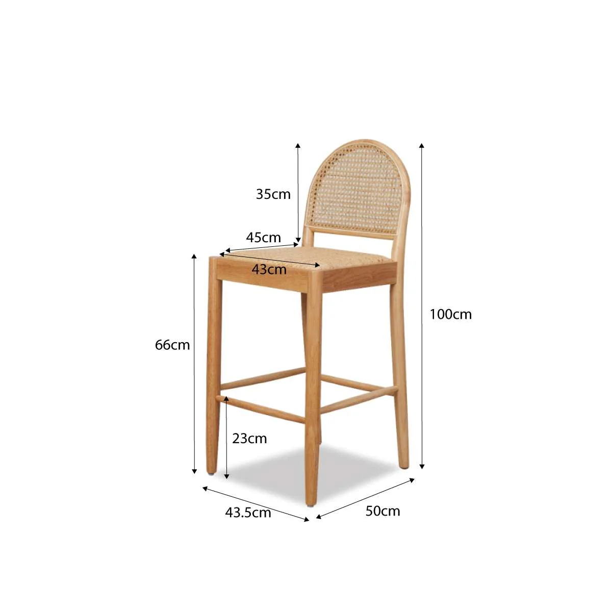 Mateo Curved Rattan Bar Stool - Natural - Image 10