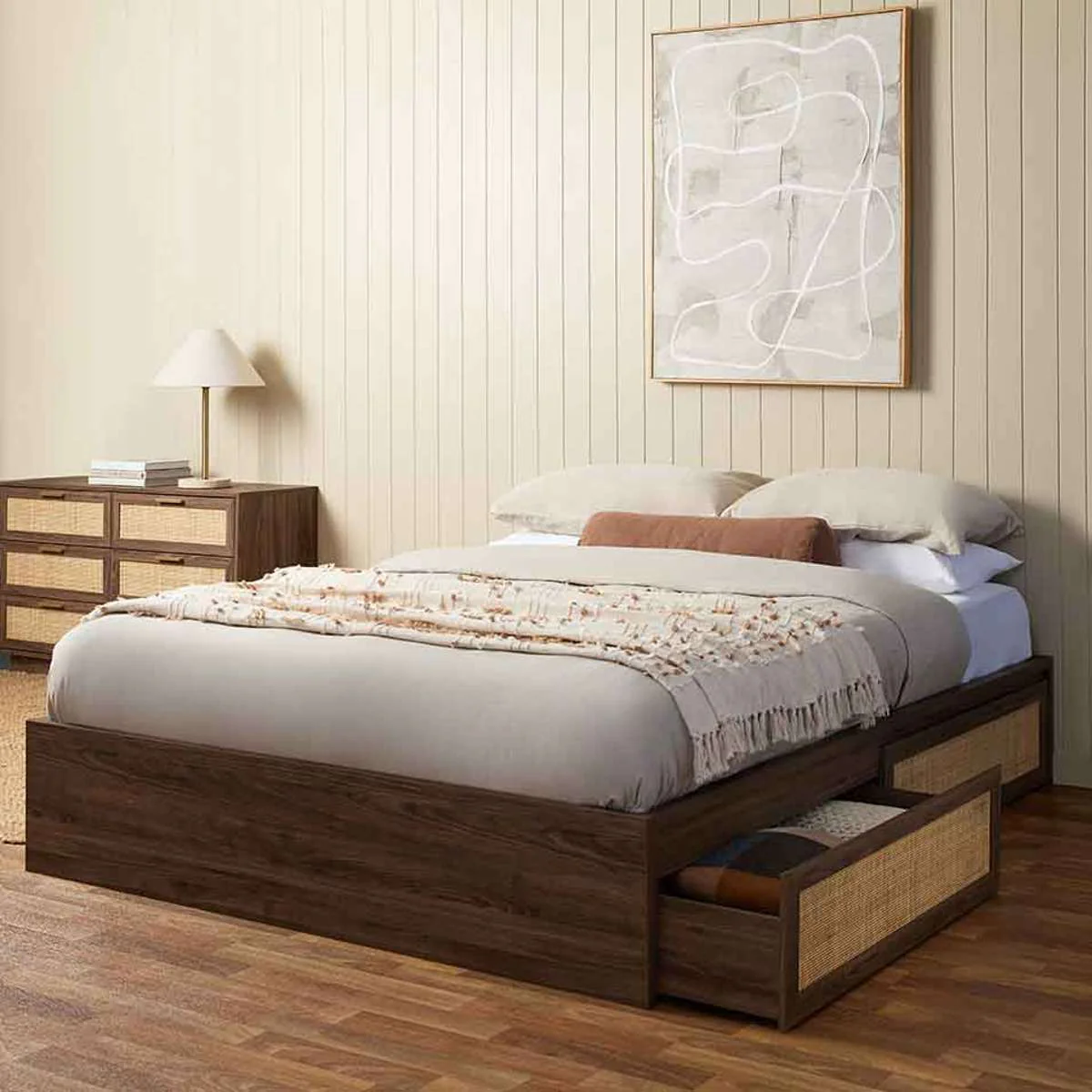 Noosa Rattan Queen Storage Bed Base - Walnut - Image 3