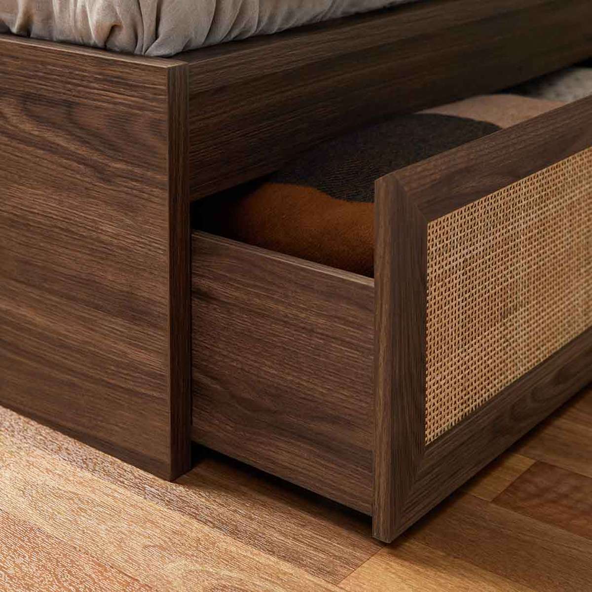 Noosa Rattan Queen Storage Bed Base - Walnut - Image 6
