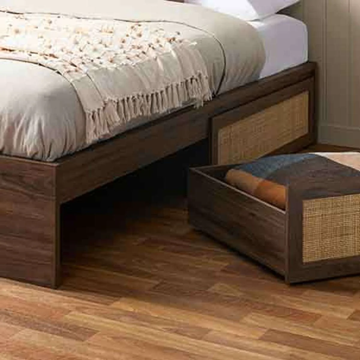 Noosa Rattan Queen Storage Bed Base - Walnut - Image 7