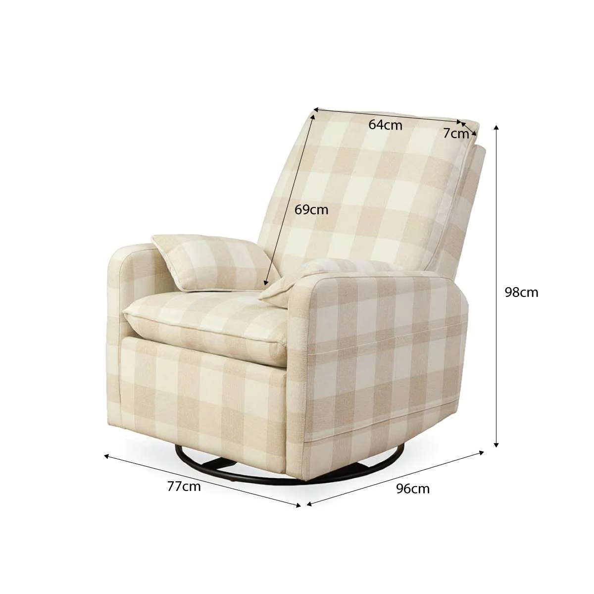 Penny Gingham Recliner And Swivel Chair - Cream - Image 16