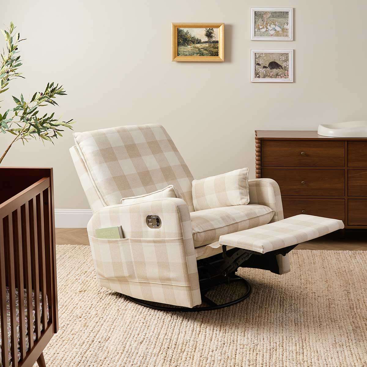 Penny Gingham Recliner And Swivel Chair - Cream - Image 3