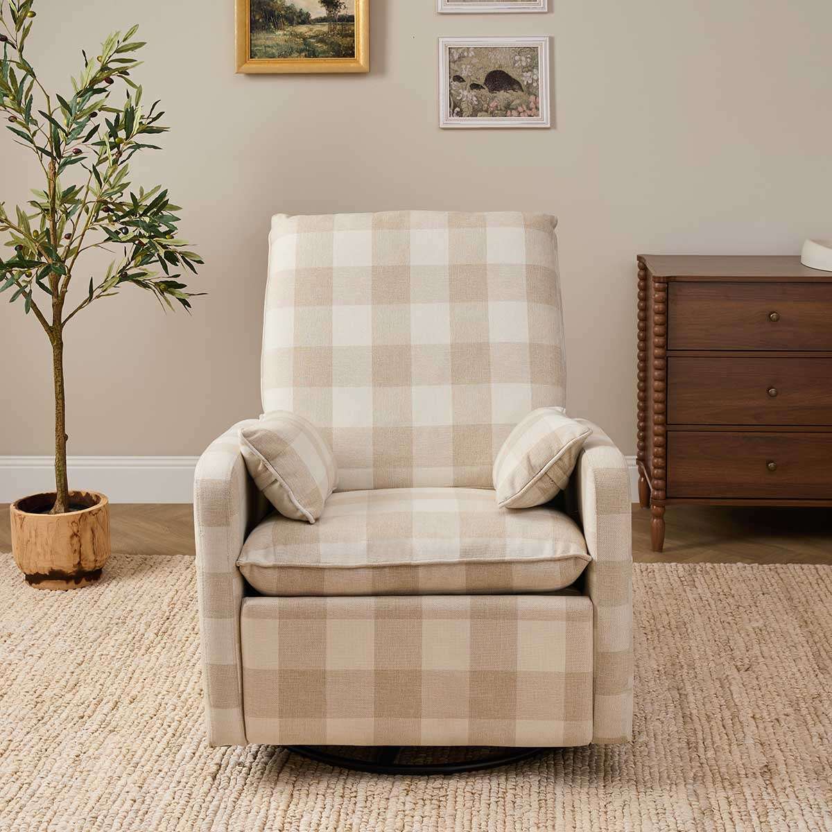 Penny Gingham Recliner And Swivel Chair - Cream - Image 4
