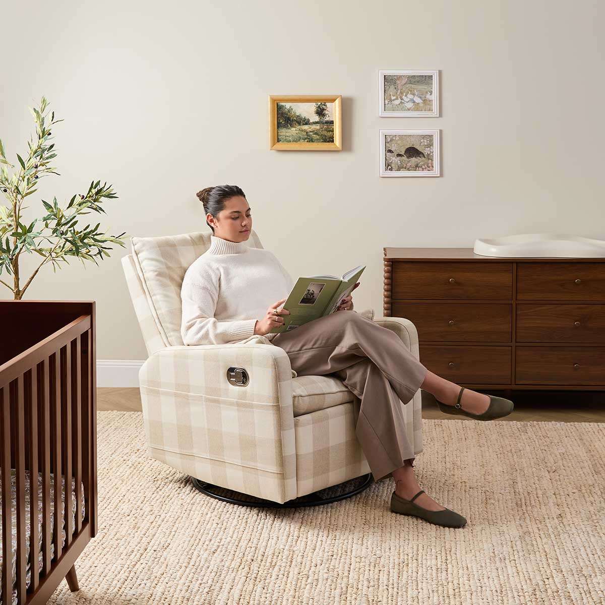 Penny Gingham Recliner And Swivel Chair - Cream - Image 5