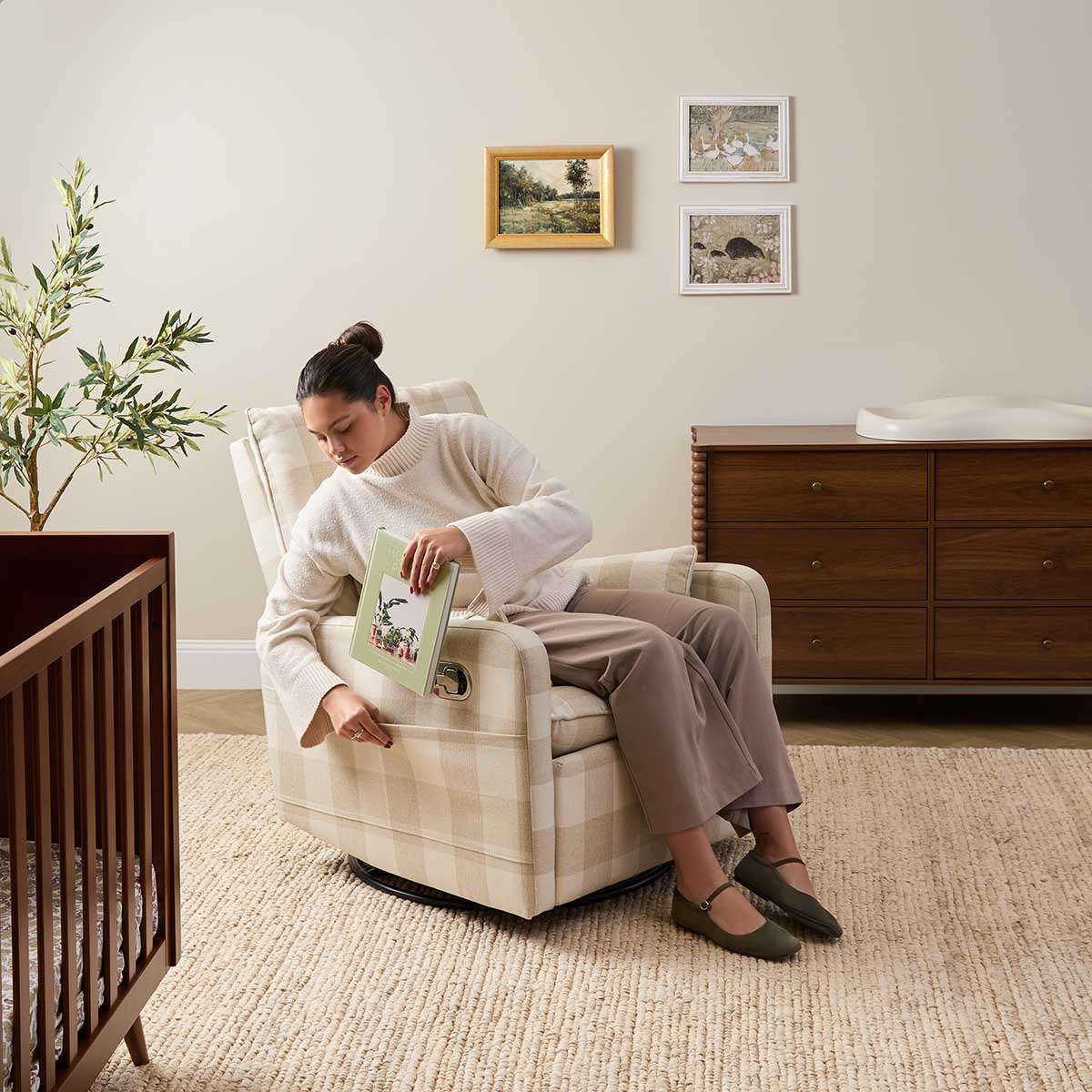 Penny Gingham Recliner And Swivel Chair - Cream - Image 6