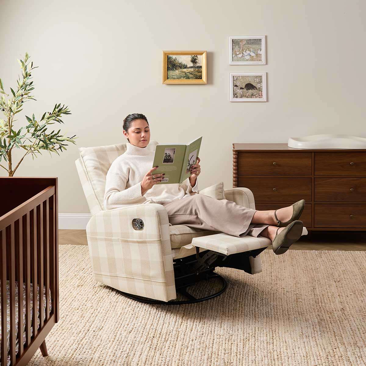 Penny Gingham Recliner And Swivel Chair - Cream - Image 7