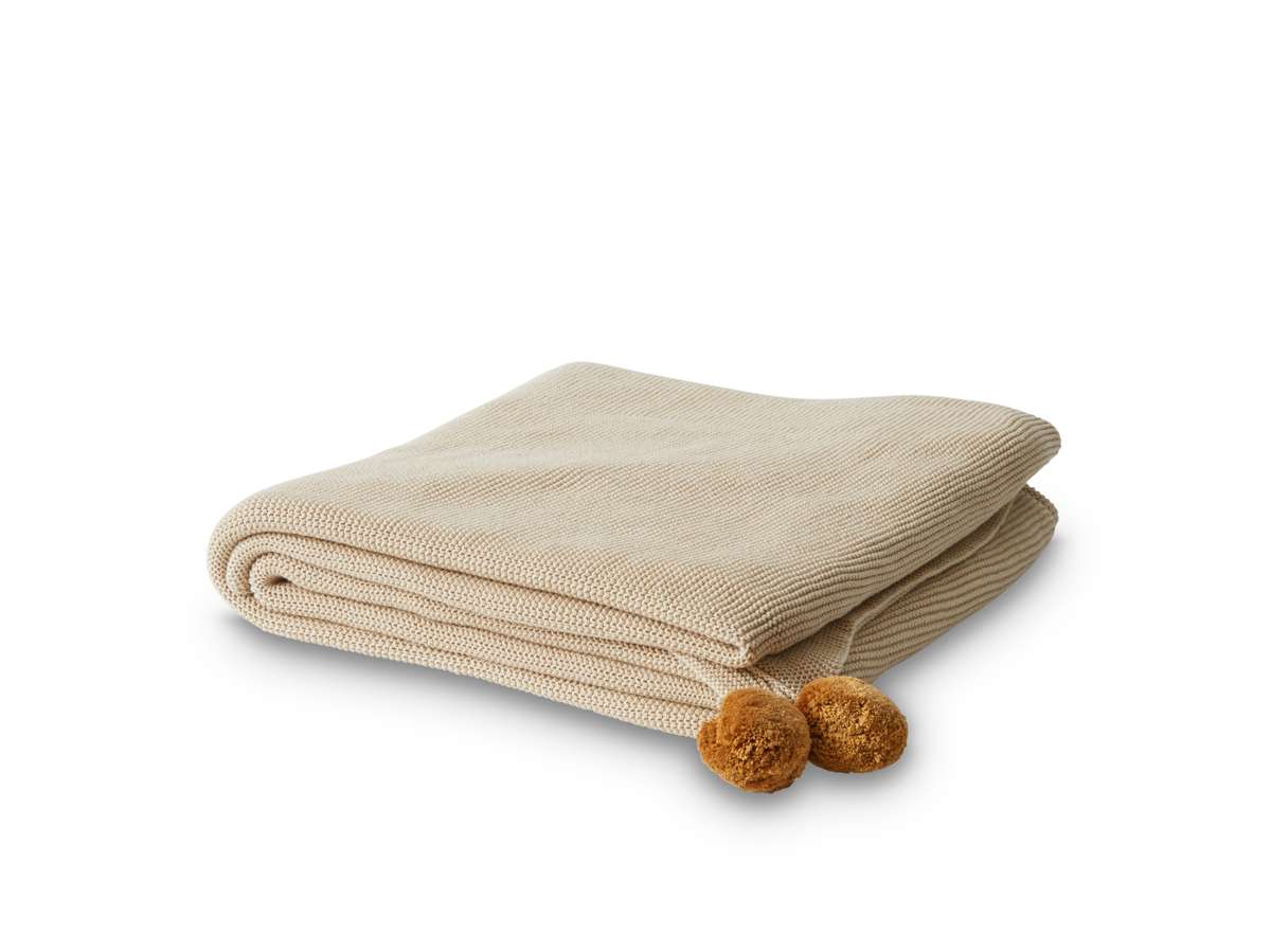 Priya Pompom Knit Throw - Oatmeal/Mustard - Image 4