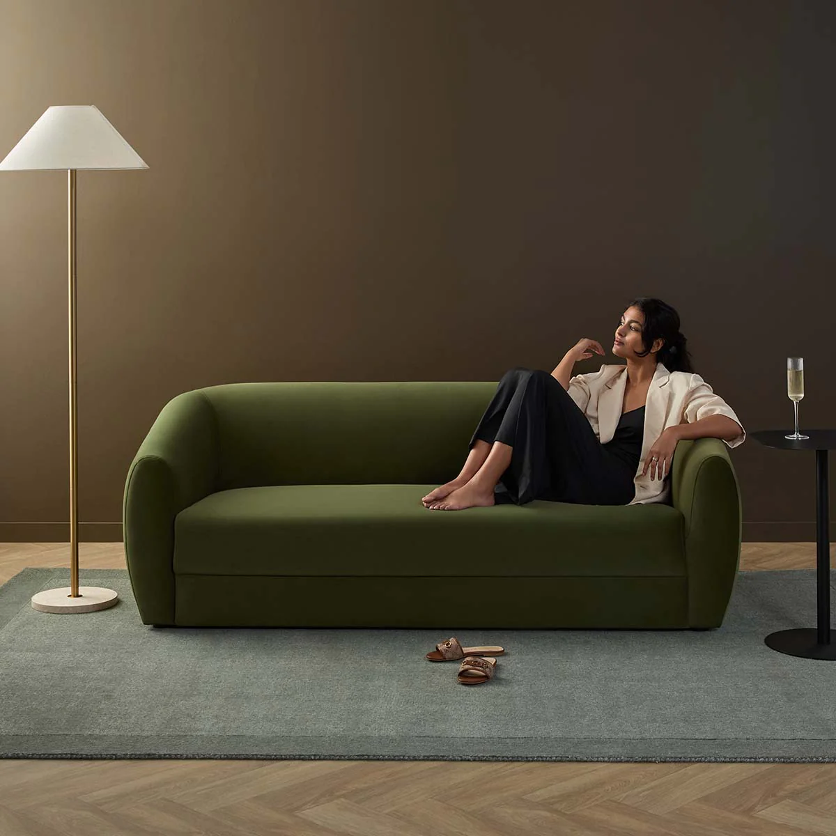 Reign 2.5 Seater Sofa - Olive Green Velvet