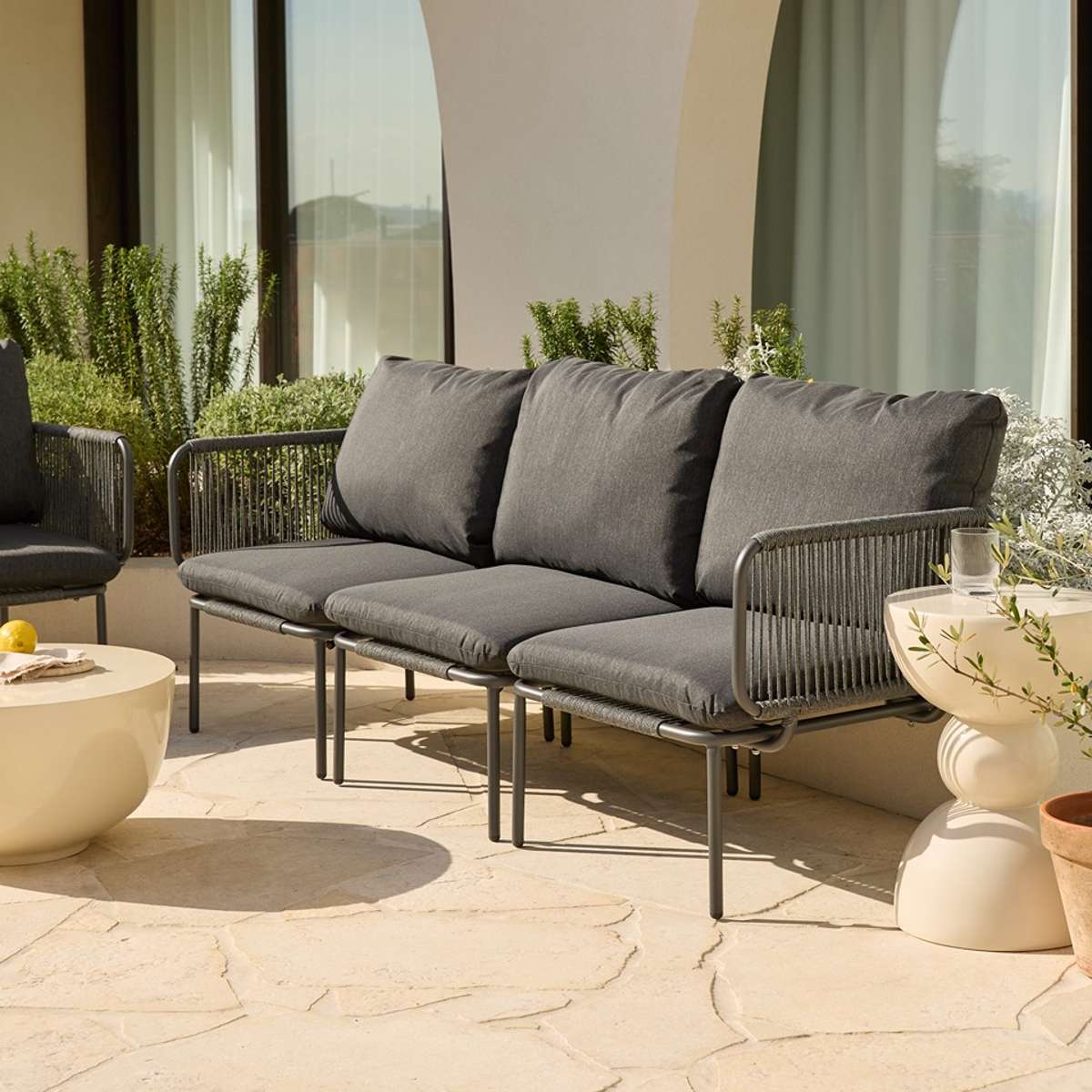 Sorrento Outdoor Armchair and Three Seater Three Piece Set  - Charcoal - Image 3