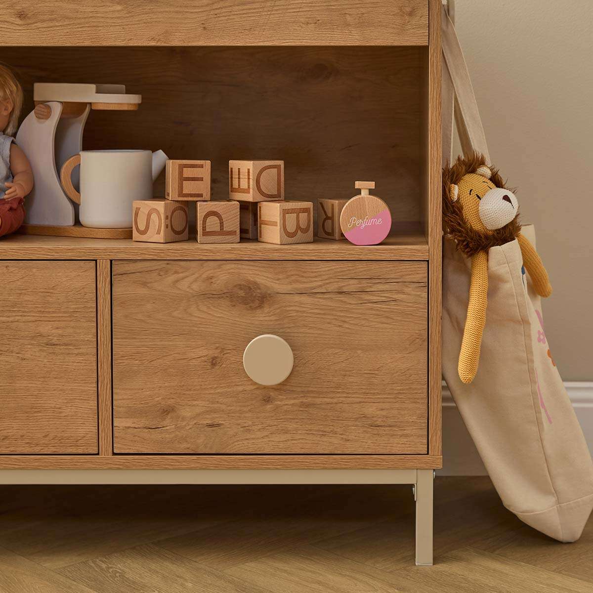 Spotty Book Storage with Toy Drawer Organiser - Cream - Image 5