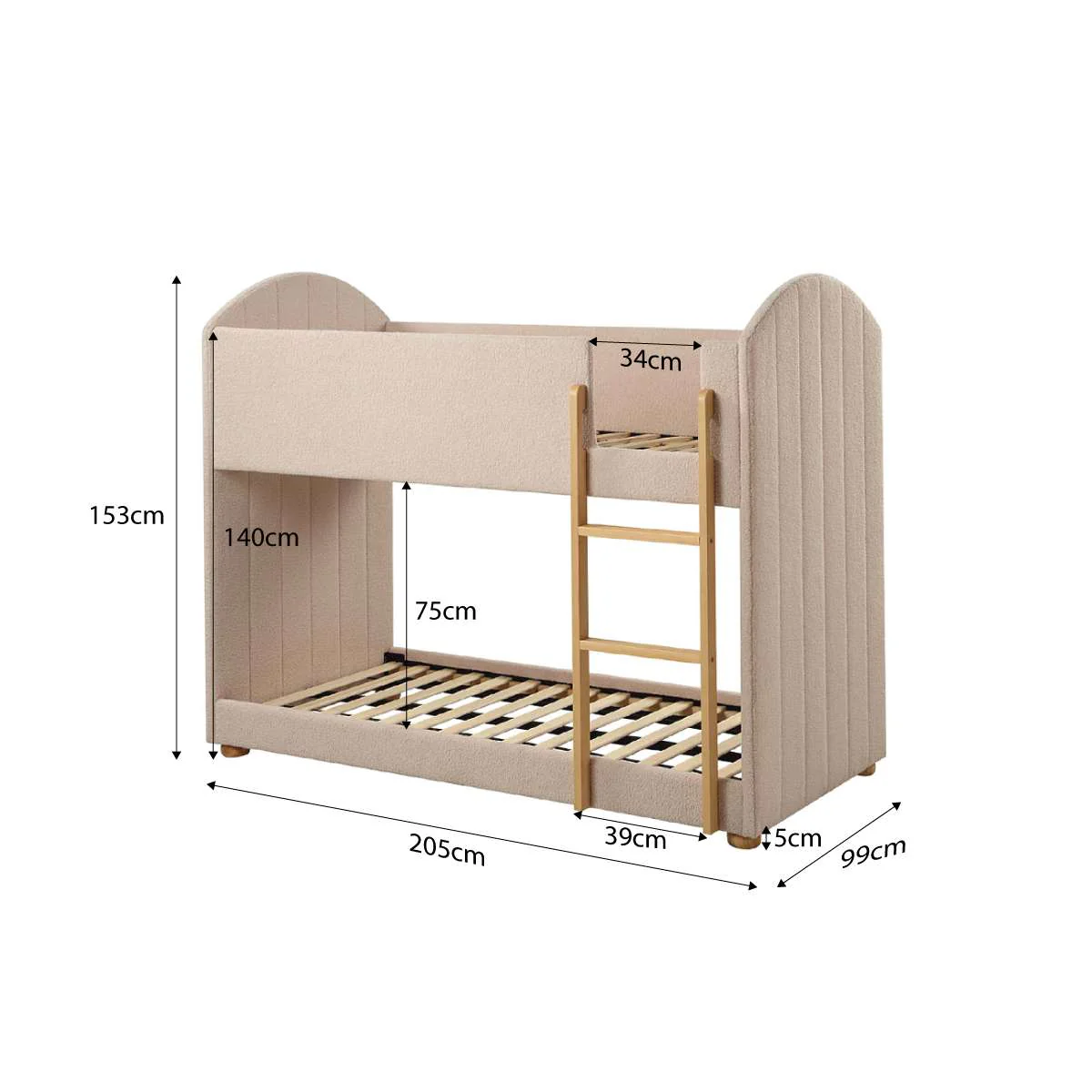 Teddy Bunk Bed + Mattresses Bundle - Beige - Image 5