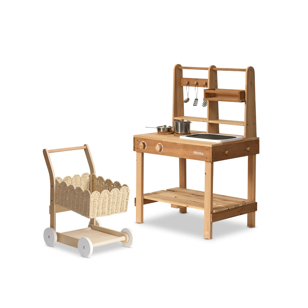 The Sensory Play Bundle - Messy Mud Kitchen and Basket Shopping Trolley - Image 2