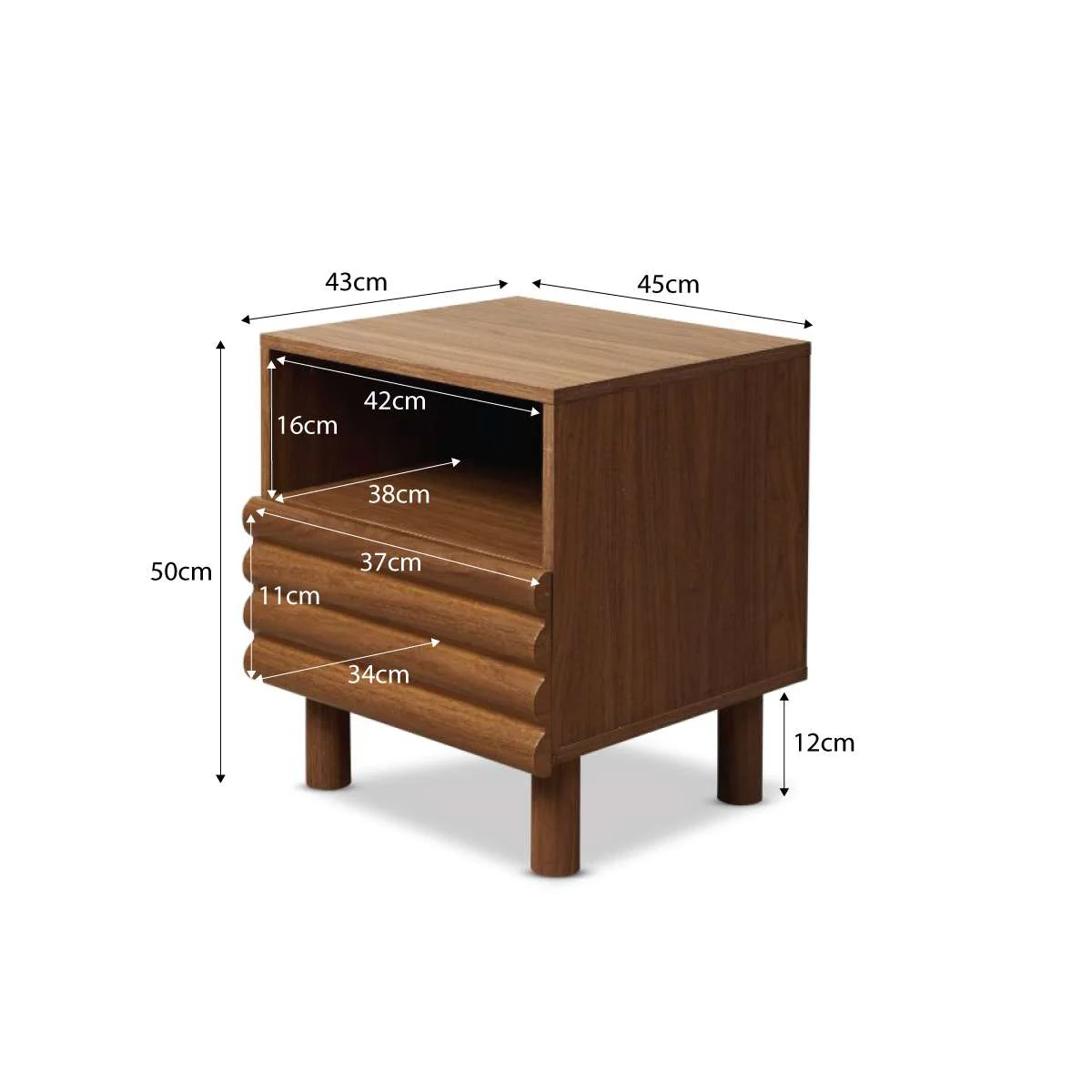 Theodore Ribbed Bedside Table - Walnut - Image 8